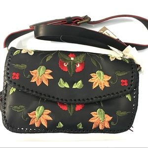 Adrienne Vittadini Embroidered Black Leath…